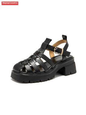 Women's Platform Fisherman Sandals, Closed Toe Leather Sandals with Ankle Buckle